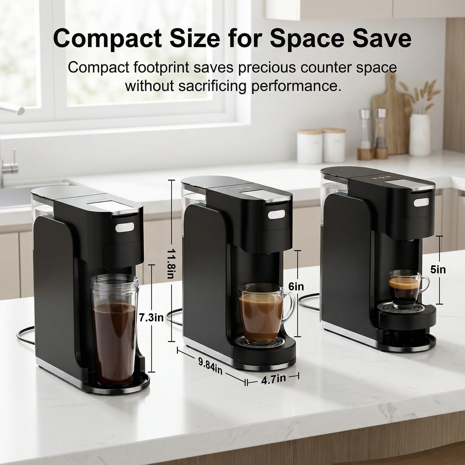 GVODE 4-in-1 Single Serve Coffee Maker, 3-Second Heat-Up, 20 Bar Espresso Machine, for K-Cup, Nespresso Original, DG Pods & Grounds, Black