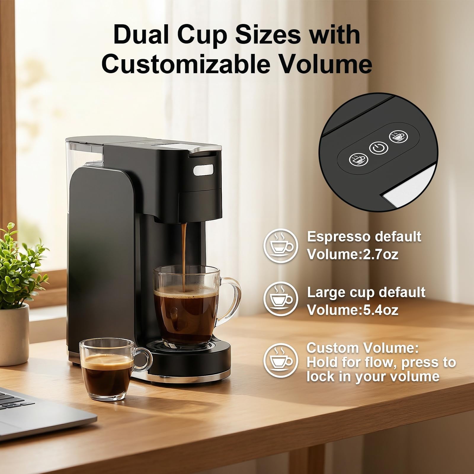 GVODE 4-in-1 Single Serve Coffee Maker, 3-Second Heat-Up, 20 Bar Espresso Machine, for K-Cup, Nespresso Original, DG Pods & Grounds, Black