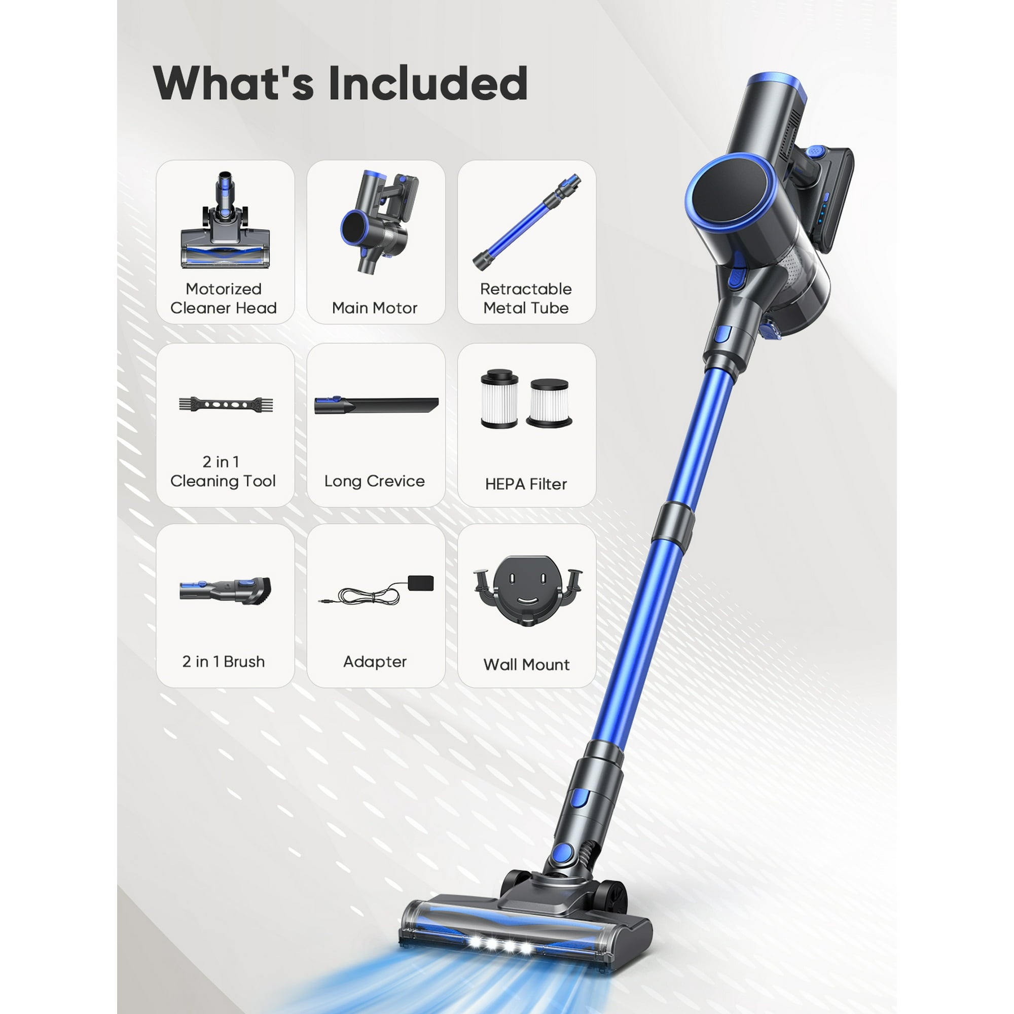 YOMA Cordless Vacuum Cleaner, 6-in-1 Rechargeable Stick Vacuum, 60mins Max Runtime, Lightweight 2200mAh Battery Powerful Vacuum Cleaner for Home Hard Floor Pet Hair-N12
